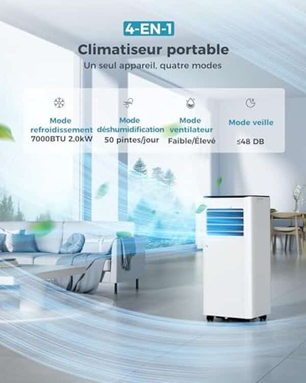 Découvrez notre test complet du climatiseur portable 7000 BTU : efficacité énergétique, performance silencieuse et conseils pour choisir le meilleur modèle pour un été au frais.