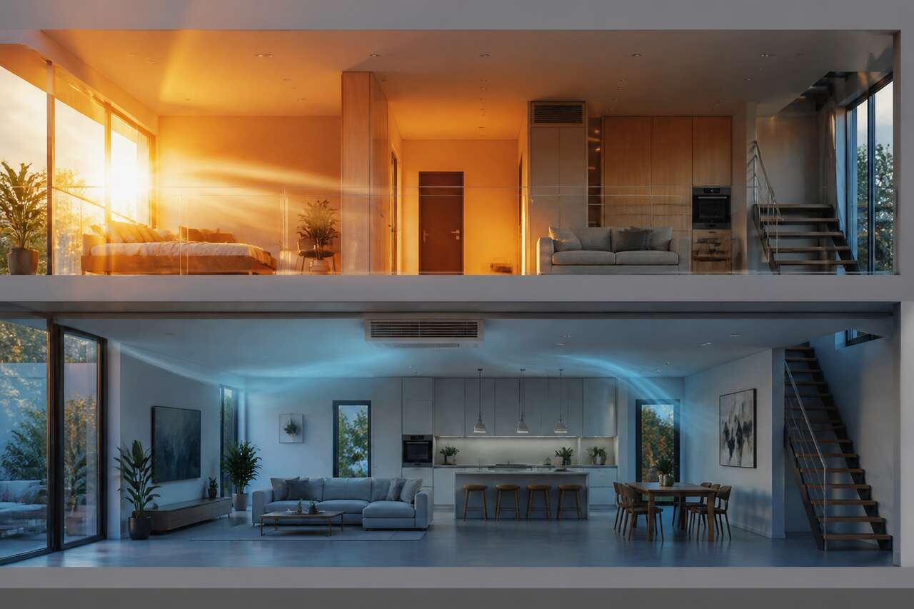 Pourquoi l’étage est plus chaud: stratification, apports solaires et fuites Pourquoi l’étage est plus chaud: stratification, apports solaires et fuites
