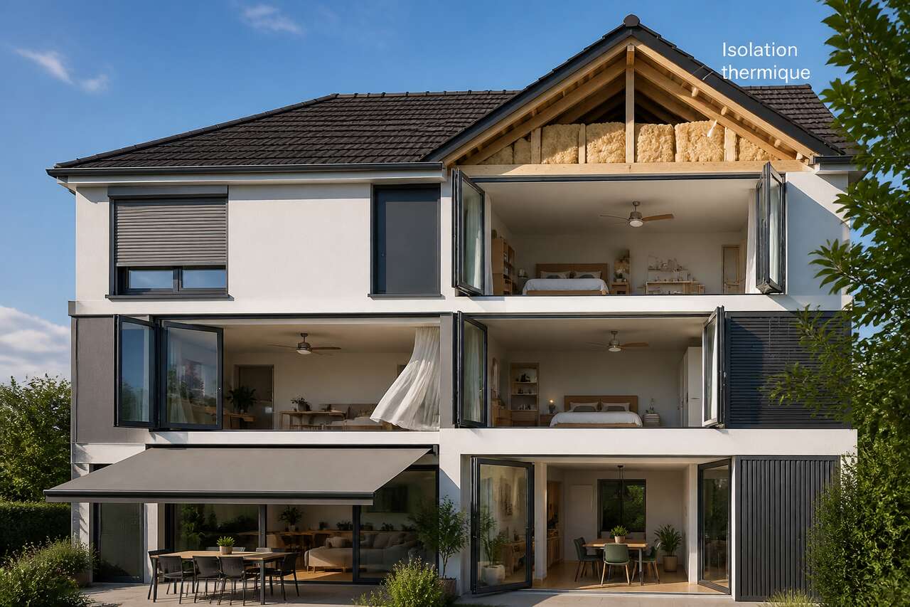 Réduire la charge thermique: isolation, combles, protections solaires et ventilation Réduire la charge thermique: isolation, combles, protections solaires et ventilation