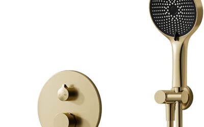 Test : système de douche encastré or brossé avec pomme pluie 40×40 cm