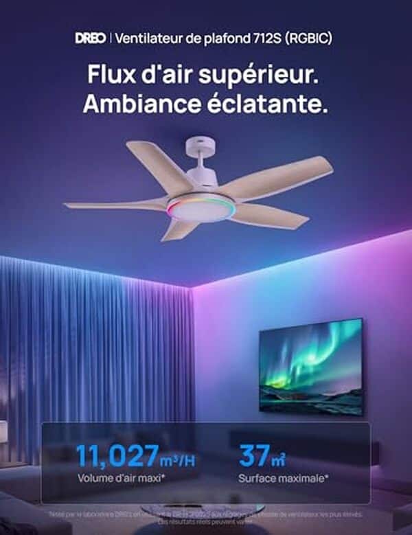 Découvrez notre test détaillé du ventilateur de plafond Dreo 132 cm avec éclairage rgb et moteur silencieux. Performances, avantages et avis sur ce modèle intelligent. 