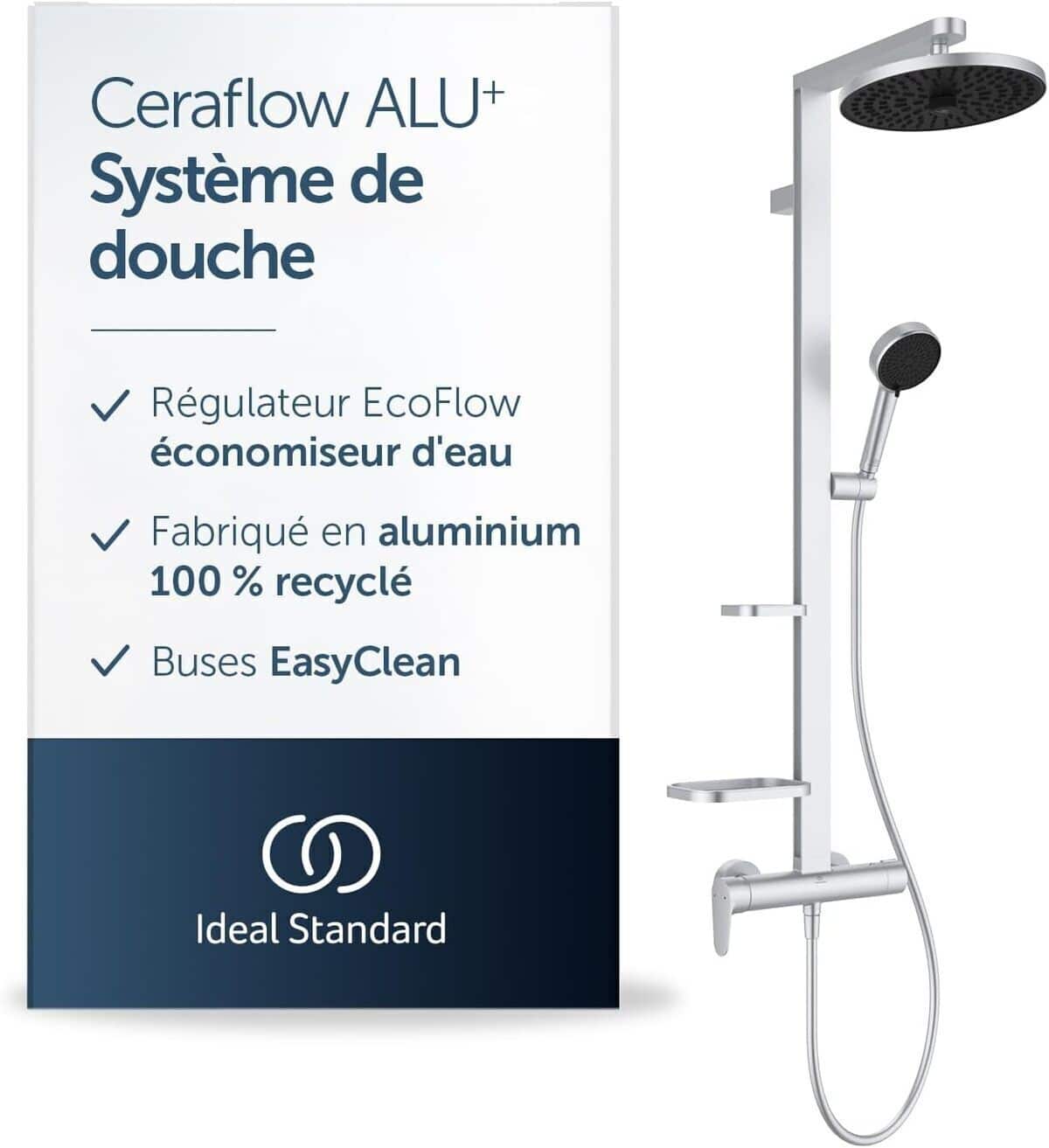 Test colonne de douche Ideal Standard Ceraflow Alu+ en aluminium recyclé