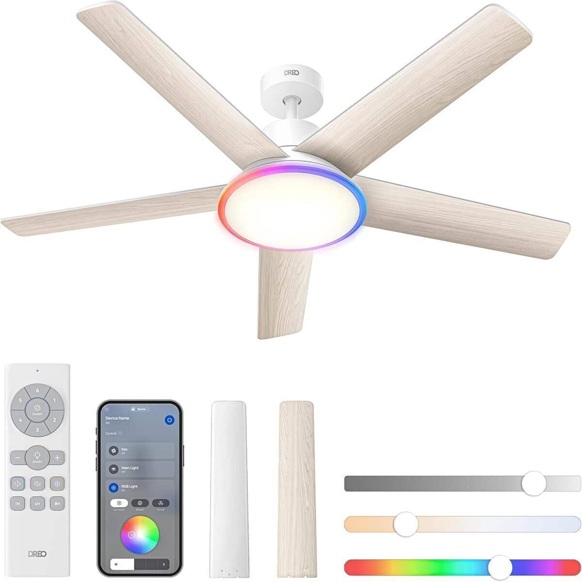Test : dreo ventilateur de plafond intelligent 132 cm avec lumière et moteur CC silencieux