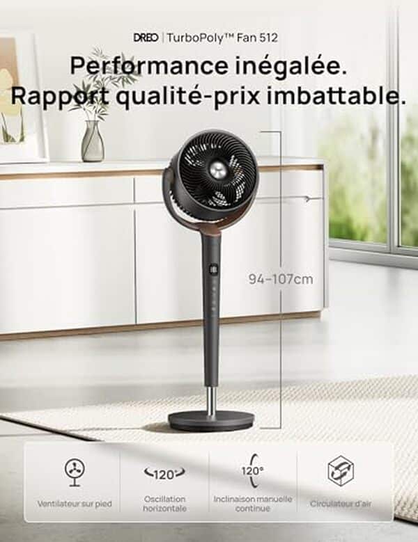Découvrez notre test détaillé du ventilateur DREO TurboPoly™ 512 : performances, niveau sonore et avis complets pour choisir le meilleur ventilateur sur pied.