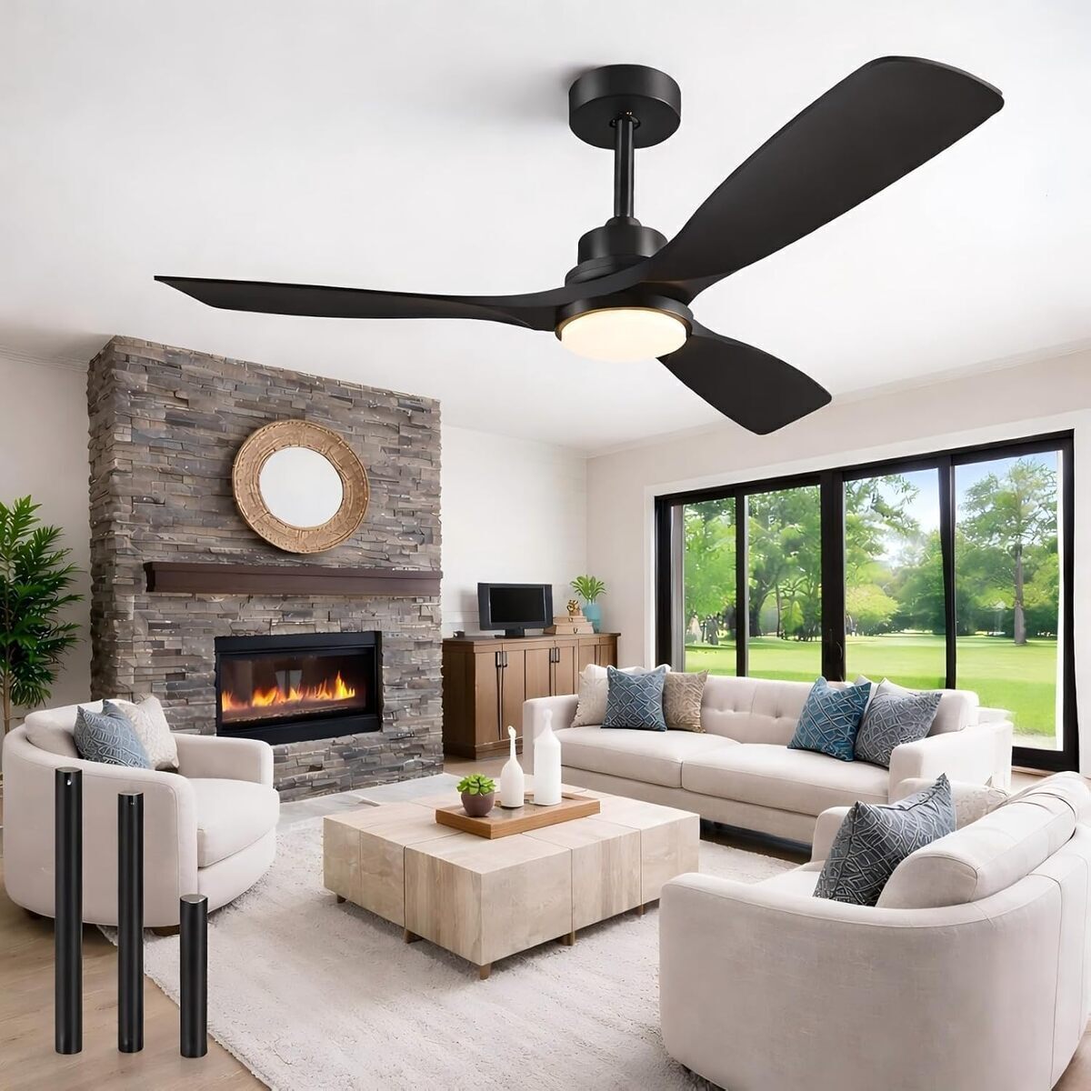 Test : ventilateur plafond bois 132 cm avec lumière et télécommande 3 pales noir
